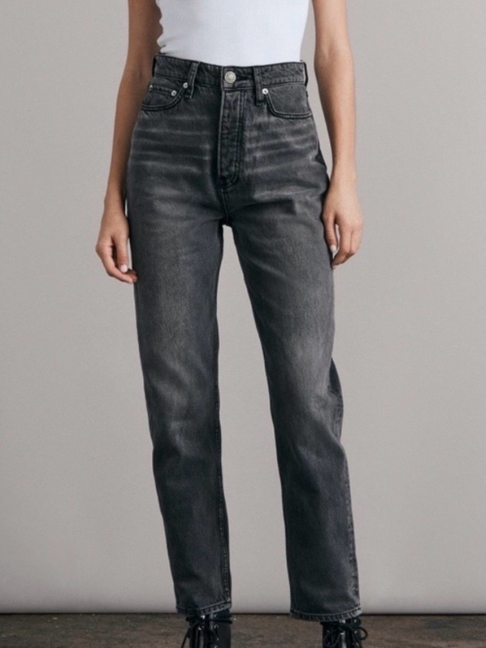 rag & bone Maya High-Rise Straight Jeans Kamari Gray Charcoal Women’s Size 27